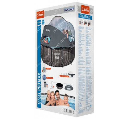 5619K BestWay Каркасный бассейн круглый, 366х122см+фильтрнасос, лестница, навес